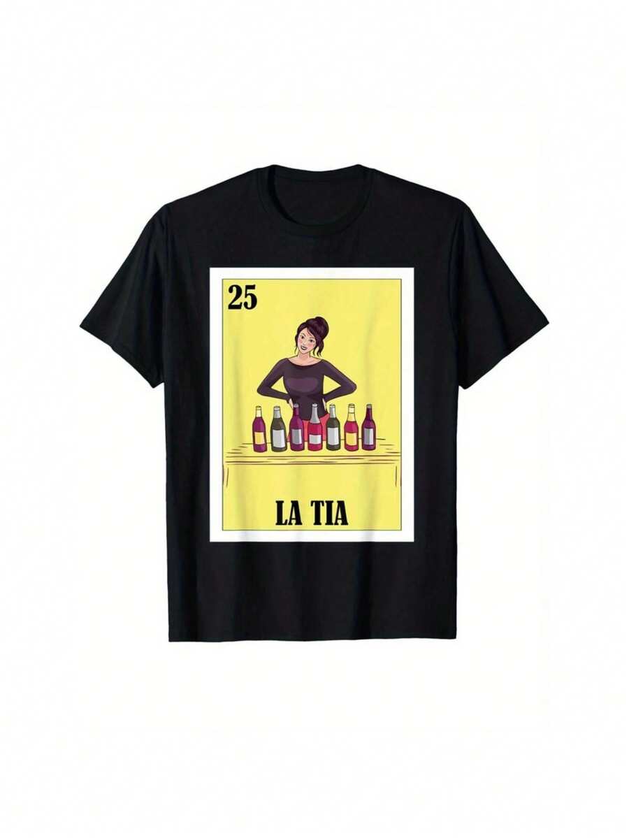 funny vintage La Tia" Fun Mexican Design Cotton T-Shirt - Soft, Breathable & Durable, All-Season Crew Neck Tee with Vibrant Graphic Print, Perfect for Casual Wear & Holiday Celebrations - Noir - Voir 1