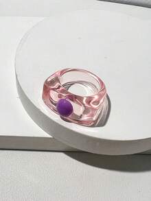 Anillo de cuentas cuadradas asimétricas de resina, anillos de color macaron transparente, estilo INS para primavera/verano - Multicolor - Ver 7