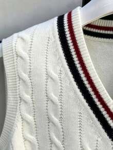 Men's V-Neck Knit Vest Sweater, Solid Color, Casual Daily Wear, Commuting - White - View 5