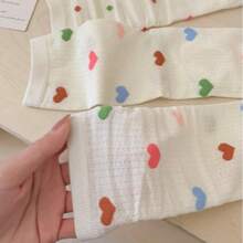 5 Pairs Sweet Colorful Heart Pattern Breathable Hollow Out Cuffed Mid-Calf Socks, College Style For Women Spring/Summer - Multicolor - View 5