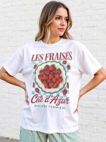 Women's T-Shirt With Tropical Fruit And Strawberry Print, Featuring A Strawberry Design And Strawberry Lifestyle: Casual Short-Sleeved Summer T-Shirt With A Round Neck, Soft And Breathable, White Strawberry Design, Loose And Comfortable For Everyday Wear, Machine Washable, Suitable For The Beach And Strawberry-Themed Clothing - Offers Fun Clothing For Strawberry Lovers - 白色 4 - 查看 7