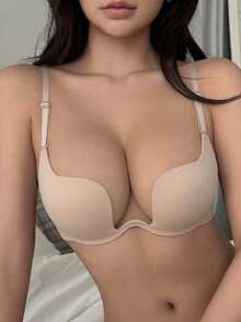 DAZY Solid Adjustable Strap Underwire Push Up Bra, Lingerie - Apricot - View 1