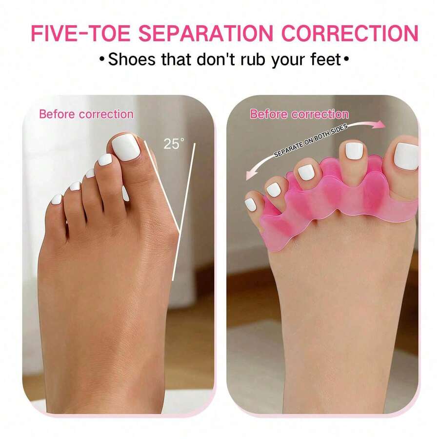 2pcs Toe Separator And Corrector Set, Foot Care Accessories, Popular , Soft & Comfortable Design, Elastic Silicone Material, Ergonomic, Flexible Support, Correct Overlapping Toes, Anti-Friction Protection, Relieve Foot Discomfort, Suitable For Daily Walking And Casual Wear, Unisex Adult - Multicolor - View 1