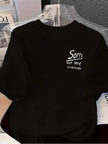 Short-Sleeved T-Shirt, 100% Cotton, With Front And Back Prints - Sorry, Not My Fault, Sorry - A  Printed T-Shirt For Women, Perfect For Spring/Summer. A Fashionable, Versatile, And Casual Item, Suitable For All Seasons. It Can Be Worn As A Base Layer In Spring And Autumn Or On Its Own In Summer. Unisex Style, Urban Style, Heavyweight Cotton T-Shirt. - 黑色 - 查看 3