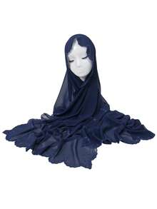 1 peça Hijab feminino elegante com bordado de flor ondulada, lenço de chiffon liso premium, xale envolvente de luxo macio e leve com proteção solar para mulher - Pequeno lenço de cabeça em chiffon com bordado floral - Ver 6