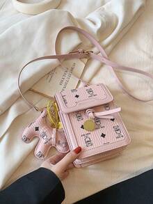 Retro Print Mini Phone Bag, Casual Shoulder Crossbody Bag - Pink - View 8