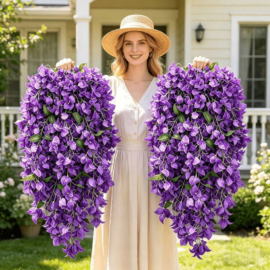 29.72 Inch Large Purple Hydrangea, Realistic Purple Hydrangea And Green Leaves - Suitable For Various Party Themes, Outdoor Decoration Artificial Flowers, Easy To Hang And Store, Space-Saving, Suitable For Hotel/Office/Home Party Decoration, All-Season Evergreen Artificial Flower Soft Decoration - No Flower Pot Included, Suitable For Various Holidays - Multicolor - View 1