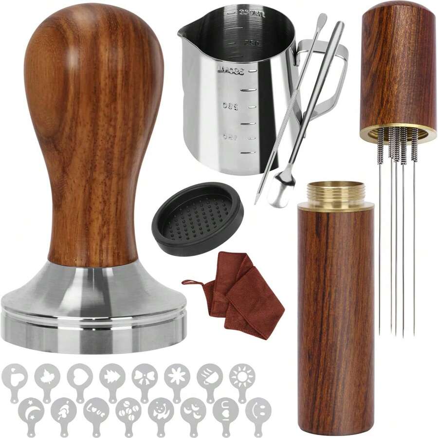 Coffee Tamper And Distribution Needle Set, 304 Stainless Steel Tamper - Black - View 1