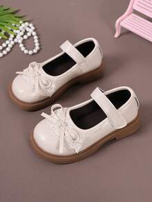 1 Pair New Girls' Mary Jane Shoes, Lace Bow Decor, Round Toe Soft Bottom Princess Style Shoes, Suitable For Weddings & Parties, Fashion Versatile Formal Shoes, Spring/Summer Essential - Apricot - View 1