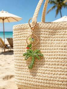 Chaveiro de Coqueiro com Strass Verde, Adornado com Ornamentos de Alga e Tartaruga de Liga Metálica - Estilo Boêmio de Férias. - A - Visão 3