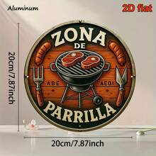 2D平面圓形復古金屬烤肉標誌，西班牙語-英語雙語 Zona De Parrilla/Barbecue Grill Area 標誌，防水防鏽戶外耐用，適用於後院、露台、餐廳、酒吧牆面裝飾，復古烤肉主題牆飾，適合夏季烤肉派對、父親節、聖誕節、喬遷、生日派對等多節慶氛圍創意裝飾禮物 - 彩色 - 查看 4
