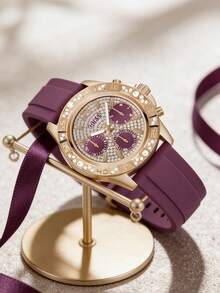 Guess Women's Luxury Gold Watch With Crystal Decorated Bezel, Multi-Function Dial, Quartz Movement, Fashionable & Elegant Gift Watch - Purple - View 3