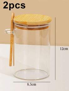 2pcs/Set Transparent Glass Food Storage Container (1 Container, 1 Lid, 1 Spoon), Made Of High Borosilicate Glass And Bamboo Lid, With Lid And Spoon, Suitable For Oatmeal And Smoothies - Multicolor - View 11