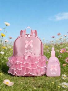 This Back To School Personalized Learning Bag/Dance Bag Set Comes In Multiple Sizes, Featuring A Pink Lace Bow Pattern, Perfect For School, Dance Class, Travel And Daily Use. It's Also A Great Gift Choice For Friends, Daughters' Birthdays, Collections Or Christmas. - Multicolor - View 13