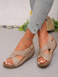 Sandalias de plataforma de verano para mujer, nuevas, cómodas y sin fatiga, minimalistas, ligeras, elegantes y adecuadas para bodas, fiestas y uso diario, con suelas hechas a mano - Beis - Ver 7