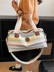 Nueva bolsa de viaje de moda, diseño minimalista de unicolor, PU mate con estilo, adecuada para viajes cortos y fitness, con compartimento independiente para zapatos, gran capacidad, versáti - Champán - Ver 5