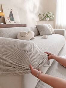 1 bộ bọc ghế sofa vải nhung họa tiết hình học, kiểu dáng tối giản, co giãn, liền mạch, thân thiện với thú cưng, chống trượt, chống bẩn, có thể giặt máy, bảo vệ ghế sofa quanh năm. - Màu Xám nhạt - Xem 9