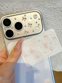 Elegant Pink Bow Pearl Transparent Tempered Glass Lens Case Compatible With IPhone 17 Pro Max 17 Pro Cute Premium Glass Lens Protection Cap - Long Bow - View 5