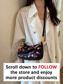 Simple Cherry Pattern Color Blocked Large Capacity Shoulder Bag, Fashionable Daily With Cherry Pendant, Niche Design Casual Elegant Lightweight Crossbody Bag, Suitable For Shopping, Daily Outings, Parties - Multicolor - View 2