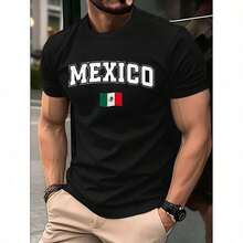 Men's Graphic T-Shirt With Mexican Flag Design, Perfect For Everyday Wear And Gifts, 100% Cotton, Unisex Style, New Arrival, Ideal For Casual Outfits And Festive Occasions,  Mexican-Themed Clothing, Comfortable And Durable, Enhance Your Wardrobe With This Stylish T-Shirt, 100% Cotton. - 黑色 - 查看 9