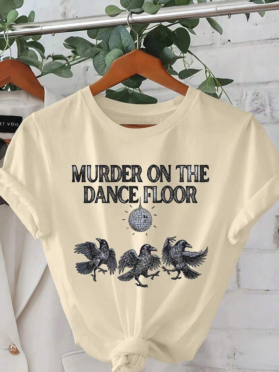 Playeras de mujer con estampado de cuervos - Camiseta de manga corta con cuello redondo, informal, ligera y transpirable, adecuada para usar en primavera y verano, lavable a máquina, camiseta de manga corta con estampado de colores brillantes. | Spring Everyday Wearblusas casuales para dama - Albaricoque - Ver 1