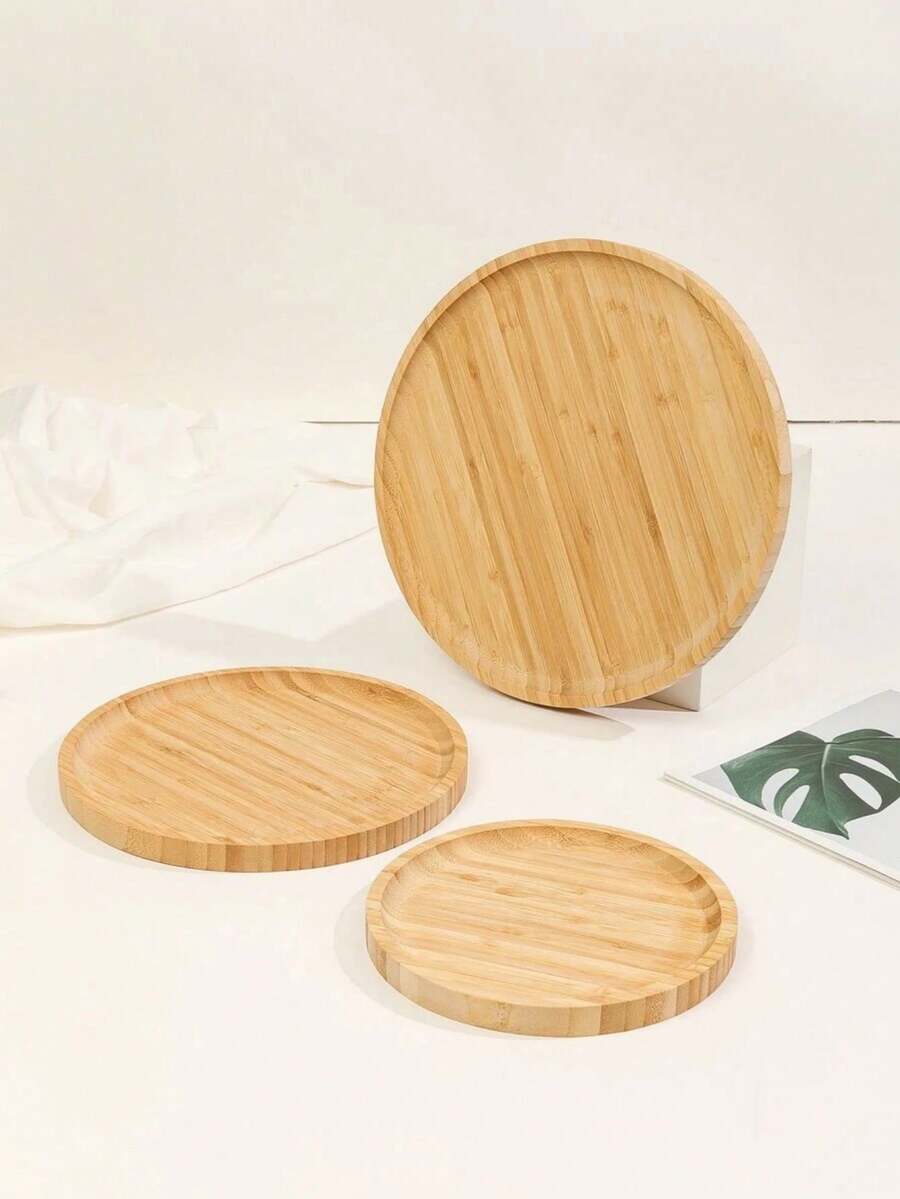 1 khay đựng thức ăn tròn bằng tre, thiết kế tối giản, thích hợp cho gia đình, nhà bếp, quà tặng Giáng sinh.
