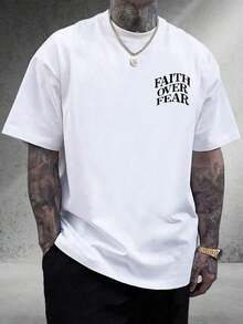 Men's Graphic T-Shirt, Faith Over Fear, Everyday Wear, 100% Cotton, Unisex, Gift Idea For Him Or Her, Streetwear Design, Comfortable Casual Top - 白色 - 查看 2