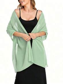 Chiffon Shawl Scarf, Suitable For Brides, Weddings, Evening Gowns And Special Occasions - Green - View 2