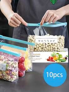 10入/1入-可重複使用食物儲存袋，防滑拉鍊冷凍袋，防漏塑膠袋，適用於廚房收納（適合冰箱食物準備、餐點準備、水果/蔬菜儲存，防漏密封保鮮袋）-- 完美用於食物保存，可重複使用水果蔬菜袋 - 彩色 - 查看 2