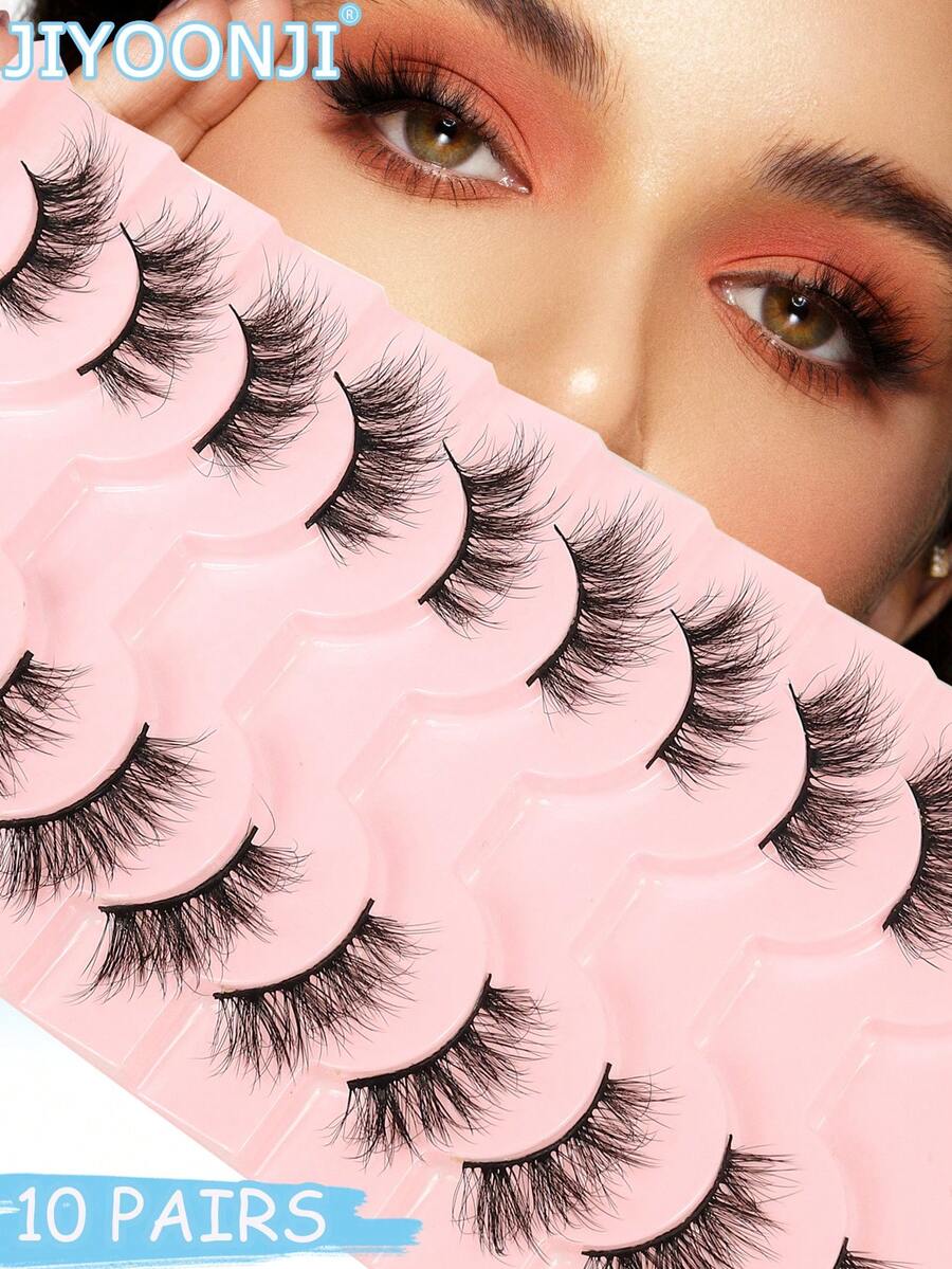 10 Pairs Soft & Fluffy Half-Eye False Eyelashes, Curled & Extended Lash Tips, Suitable For Daily Wear - Black - View 1
