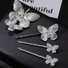 4 Pieces Of Alloy Butterfly High-End Single-Clasp Earrings. Unique Design. Suitable For Women. For Festivals, Parties, Dates, Summer Photography.,Claw Clips - Multicolor - View 1