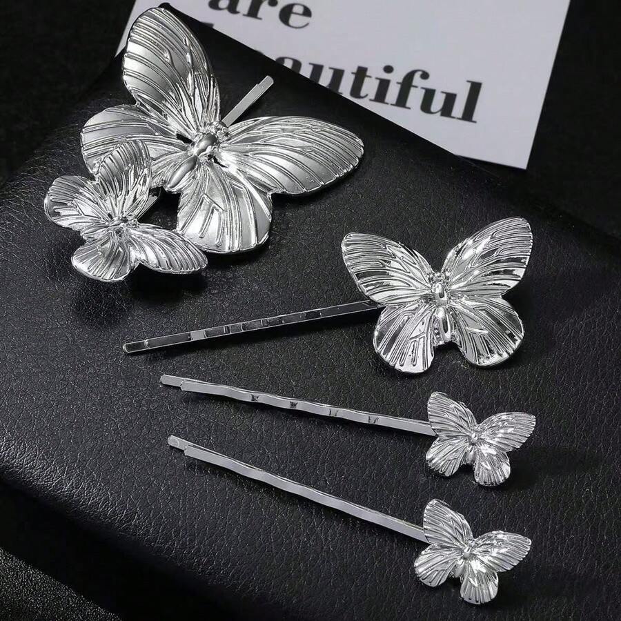 4 Pieces Of Alloy Butterfly High-End Single-Clasp Earrings. Unique Design. Suitable For Women. For Festivals, Parties, Dates, Summer Photography.,Claw Clips - Multicolor - View 1