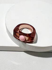 Anillo de cuentas cuadradas asimétricas de resina, anillos de color macaron transparente, estilo INS para primavera/verano - Multicolor - Ver 8