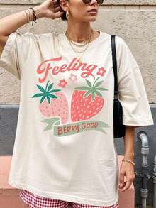 Women's T-Shirt With Tropical Fruit And Strawberry Print, Featuring A Strawberry Design And Strawberry Lifestyle: Casual Short-Sleeved Summer T-Shirt With A Round Neck, Soft And Breathable, White Strawberry Design, Loose And Comfortable For Everyday Wear, Machine Washable, Suitable For The Beach And Strawberry-Themed Clothing - Offers Fun Clothing For Strawberry Lovers - 白色 14 - 查看 2