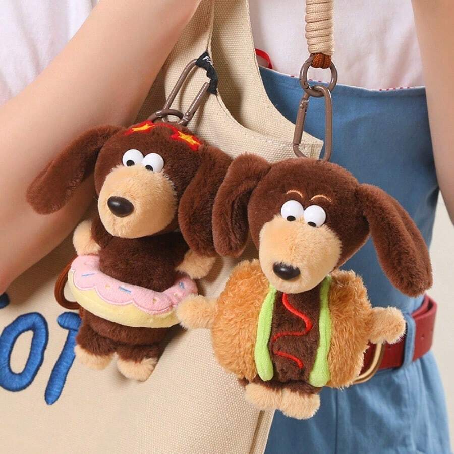 14CM Cartoon Hamburger Sausage Dog Keychain Evil Donut Puppy Bag Charm Plush Doll Student Backpack Decoration Pendant Gift Birthday Present - 14 cm - View 1
