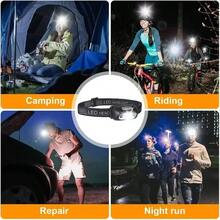 Linterna frontal LED recargable por USB - Portátil, linterna con sensor de movimiento, adecuada para senderismo, camping y trabajos de emergencia - negro - Ver 8