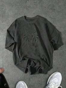 Men's Short-Sleeved Crew Neck T-Shirt With Print, Slim Fit Summer Casual Half-Sleeve, Modern And Comfortable Design, Urban Style, Printed Design, Casual T-Shirt, Basic T-Shirt, For Men And Women, For Couples - 灰色 - 查看 7