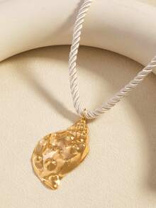 1pc Gold Seashell Pendant Necklace With Thick Rope, Suitable For Daily Wear - Gold - View 5