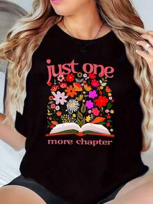 Women's Fashionable Casual T-Shirt -  Printed Top, Comfortable Clothing, Excellent Gift Option. Short-Sleeve Casual T-Shirt With Round Neck And Print, Great Gifts For Friends And Family, 100% Cotton, Youthful And Modern Design For Everyday Wear. - 黑色 - 查看 1