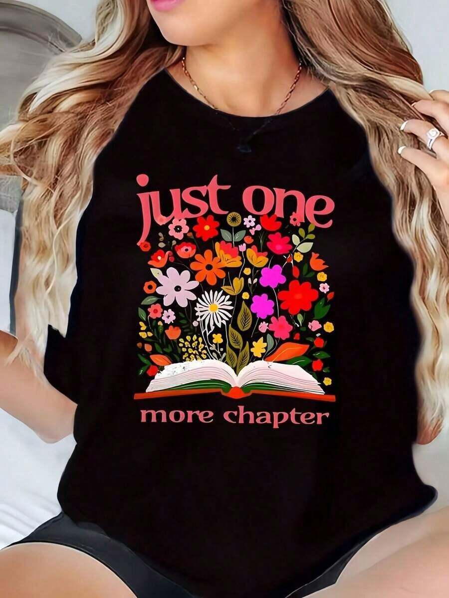 Women's Fashionable Casual T-Shirt -  Printed Top, Comfortable Clothing, Excellent Gift Option. Short-Sleeve Casual T-Shirt With Round Neck And Print, Great Gifts For Friends And Family, 100% Cotton, Youthful And Modern Design For Everyday Wear. - 黑色 - 查看 1