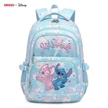 Balo chần bông hoa anh đào MINISO X Disney Stitch & Angel "Just Shake It", túi đi học dễ thương cho bé gái & thanh thiếu niên - màu xanh da trời - Xem 3
