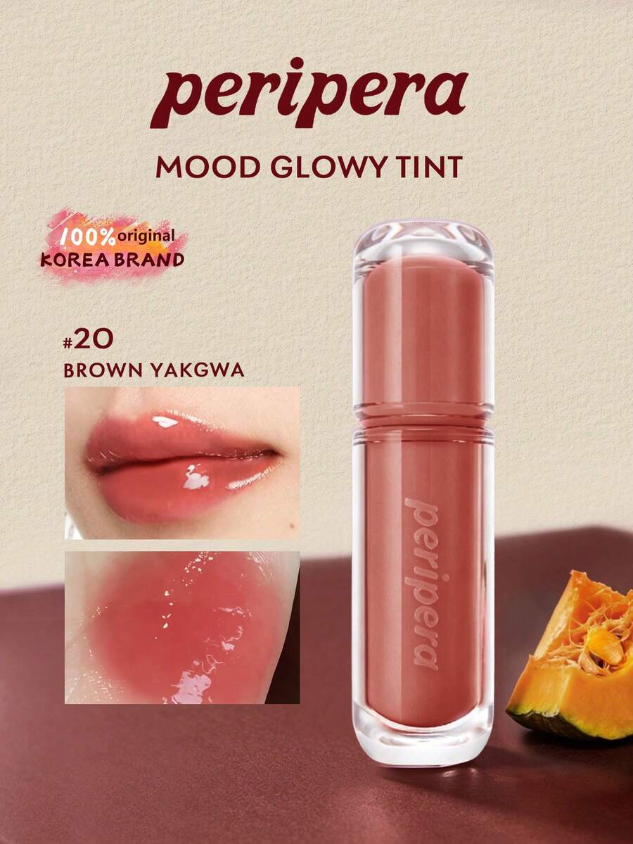 Peripera Mood Glowy Tint 玻璃感唇釉 20，高光澤鏡面水感妝效，不黏膩，果汁噴濺感，保濕輕盈，持久凝膠質地，適合女性日常使用，K-Beauty 韓系彩妝，Olive Young，禮品，4g/0.14 Oz