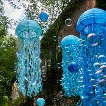 懸掛式水母紙燈籠，創意水母裝飾，適用於美人魚生日海底主題派對場景佈置 - 半圓彩虹水母燈籠-藍色款6件套 - 查看 4