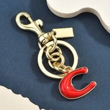 1 Piece Rainbow Enamel Letter C Keychain, Personalized Initial Letter Key Ring, Colorful Striped Alphabet Bag Charm For Women, Stylish Accessory For Keys & Bags - Móc khóa túi chữ C màu hồng vàng - Xem 6