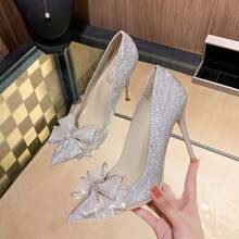 High Heels For Slim, Pointed-Toe Women, Sexy Gold Wedding Shoes, Bridesmaid Shoes, French Girls, Silver Bow Shoes, Women's High Heels - 銀色 - 查看 4