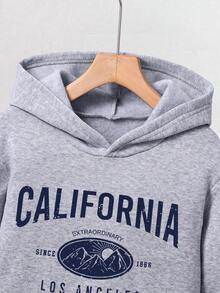 Tween Boy Letter Print Warm Hoodie And Sweatpants - Grey - View 3