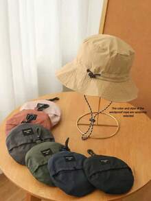1pc Quick-Dry Bucket Hat, , Outdoor Hiking Waterproof Sun Protection Hat, Fishing Sun Hat Foldable Storage, Fashion Accessory Hat, Holiday Gift, Back To School Season {Windproof Rope Color Style Random} Men's Hat - Multicolor - View 2