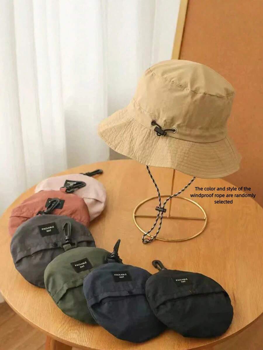 1pc Quick-Dry Bucket Hat, , Outdoor Hiking Waterproof Sun Protection Hat, Fishing Sun Hat Foldable Storage, Fashion Accessory Hat, Holiday Gift, Back To School Season {Windproof Rope Color Style Random} Men's Hat
