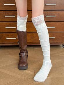 1/2 Pairs Women's Colorful Lace Ruffle Bow Versatile Ballet Style Over-The-Knee Socks - Multicolor - View 1