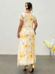 Vestido de manga corta con estampado floral de talla grande - Multicolor - Ver 4